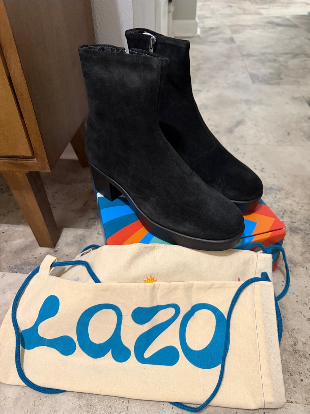 Lazo Made in Italy Black Suede Platform Ankle Boots size 9